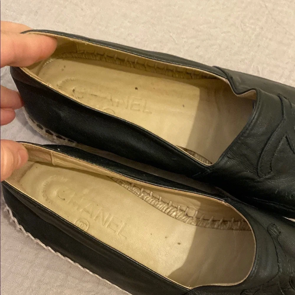 Chanel Black Leather Espadrille Flats. MG29762 Size 41